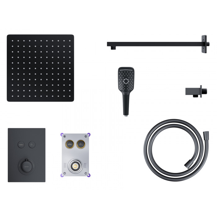 Душевой гарнитур скрытого монтажа Corsan Plomeria BLACK + BOX черный с термостатом