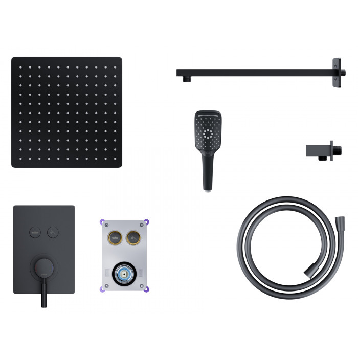 Душевой гарнитур скрытого монтажа Corsan Plomeria BLACK + BOX черный