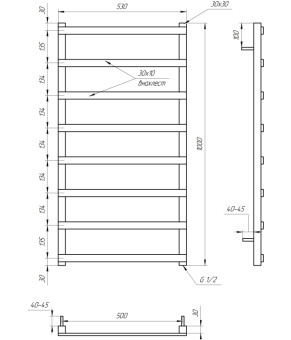 Электрический полотенцесушитель Genesis-Aqua Basis Light 100x53 см, серый