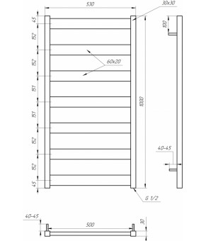 Водяной полотенцесушитель Genesis-Aqua Bull 100x53 см Серая белка