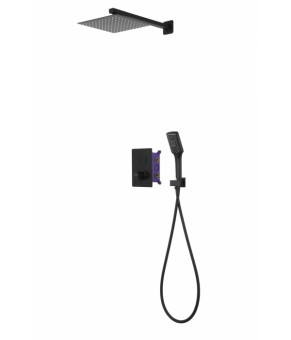 Душевой гарнитур скрытого монтажа Corsan Plomeria BLACK + BOX черный с термостатом