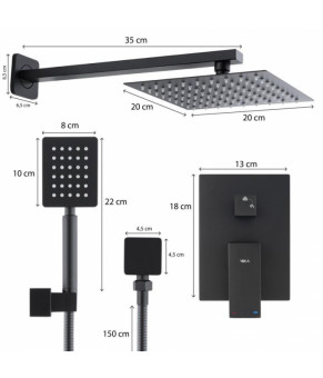 Душевой гарнитур скрытого монтажа Yoka DUAL BLACK + BOX черный