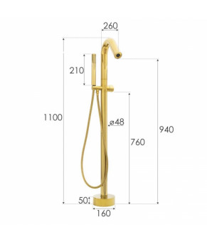 Смеситель для ванны Yoka CABBA GOLD золотой напольный