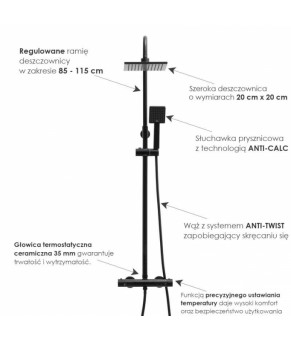 Душевой гарнитур Yoka FLOVA 20 BLACK черный с термостатом