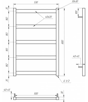 Водяной полотенцесушитель Genesis-Aqua Minimal 80x53 см Резедово-зеленый