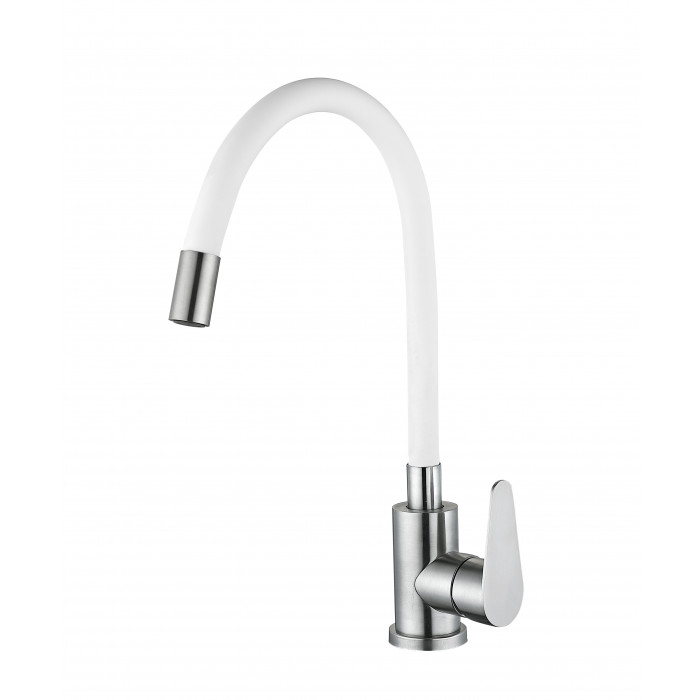 Змішувач для кухні Lidz Vida 015F3 з гнучким виливом White / Nickel (LDVID015F3WHI43357)