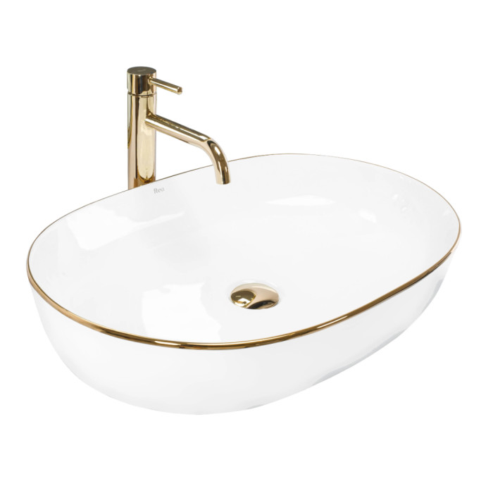 Умивальник (раковина) REA CLEO 61 WHITE GOLD EDGE накладний білий