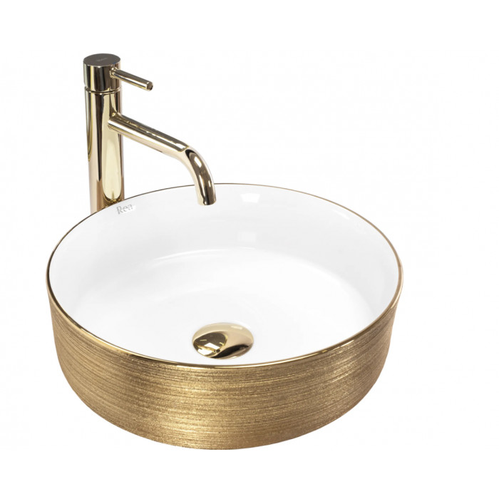 Умивальник (раковина) REA SAMI WHITE BRUSHED GOLD накладний