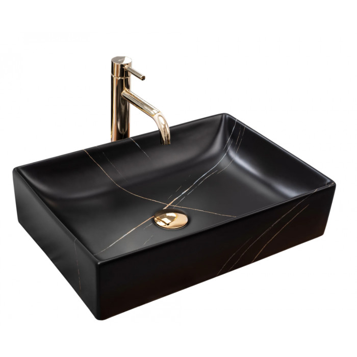 Умивальник (раковина) REA INGA BLACK MARBLE MAT накладний чорний матовий