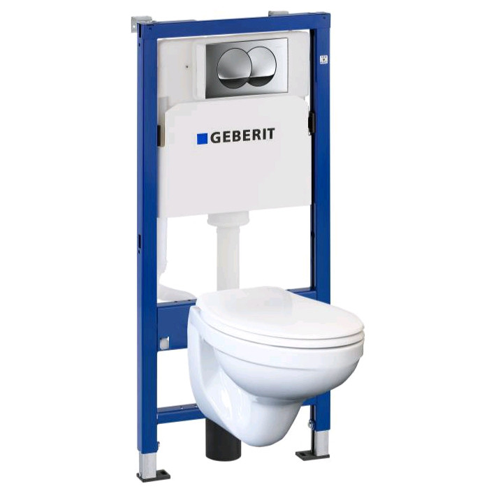 Комплект Geberit Duofix PRO 20, інсталяція для підв.унітазу Delta 12см з кріпленням до стіни, підвісний унітаз Idol з сидінням Duroplast, змивна клавіша Delta20