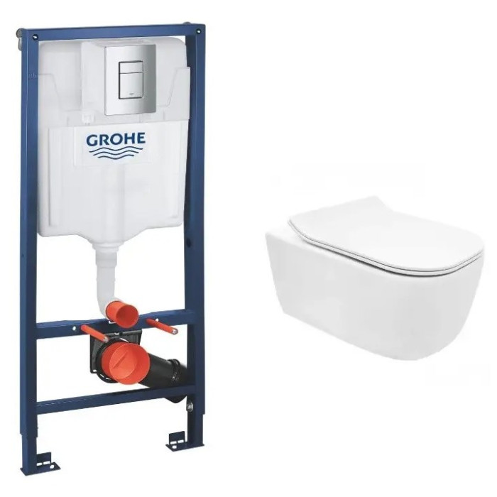 Унітаз Rea Mateo Rimless + інсталяція Grohe Rapid SL, клавіша (REA-C1258 + 38772001)