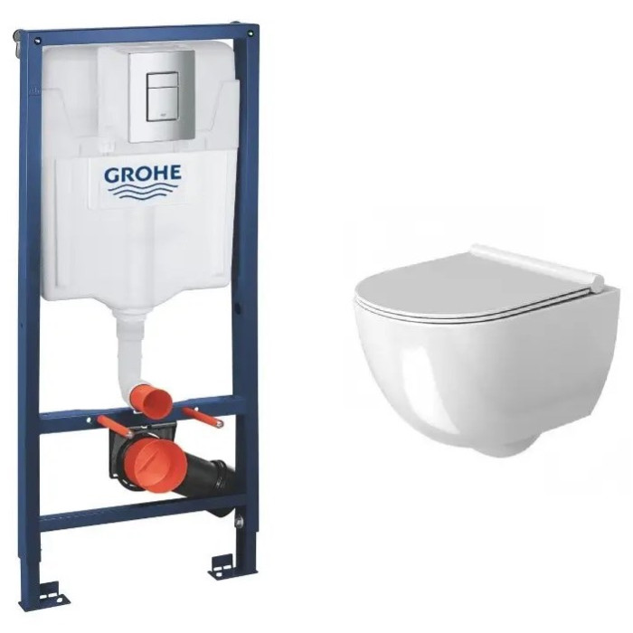 Унітаз Rea Carter Rimless + інсталяція Grohe Rapid SL, клавіша (REA-C1450 + 38772001)