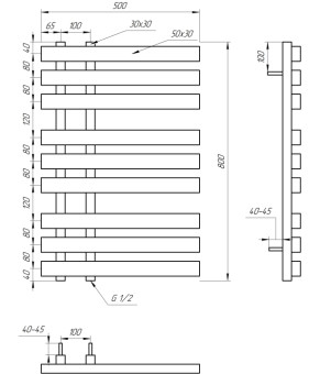 Водяной полотенцесушитель Genesis-Aqua Magnum 80x53 см Винно-красный
