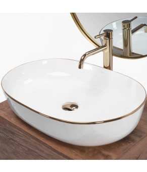 Умывальник (раковина) REA CLEO 61 WHITE GOLD EDGE накладной белый