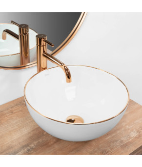 Умывальник (раковина) REA STELLA ROSE GOLD EDGE накладной белый