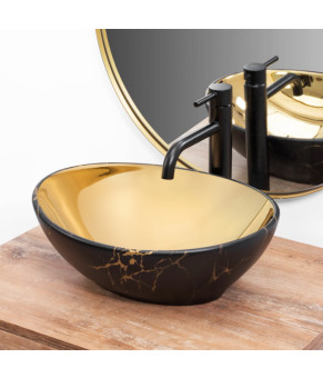 Умывальник (раковина) REA SOFIA IN MARBLE MAT BLACK GOLD накладной