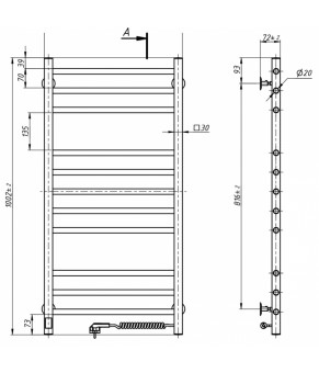 Полотенцесушитель Navin Классик Квадро 500х1000 Sensor с таймером, правый 10-016053-5010