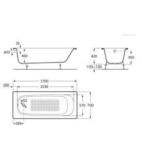 Ванна чугунная Roca CONTINENTAL 170*70см + ножки A21291100R+A150412330