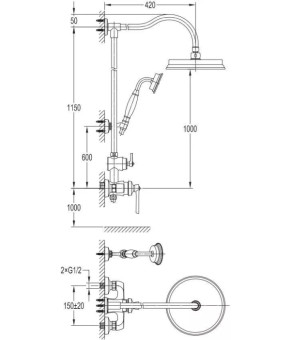 Душова система Omnires Armance antique copper (AM5244ORB)