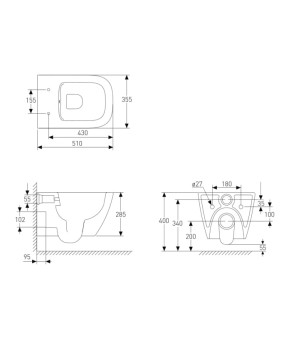 Унитаз VOLLE SOLO Rimless Slim slow-closing 51*35,5*33 13-55-111Black