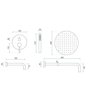 Душова система Rea Lungo brush gold + box (REA-P6609)