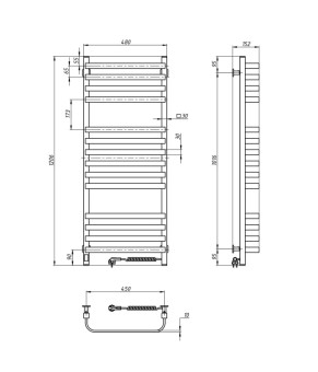 Рушникосушка електрична Navin Stugna 480х1200 Sensor правобічна, біла 12-149053-4812
