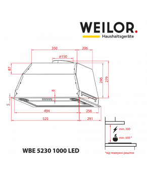 Витяжка повновбудована Weilor WBE 5230 FBL 1000 LED 0420038