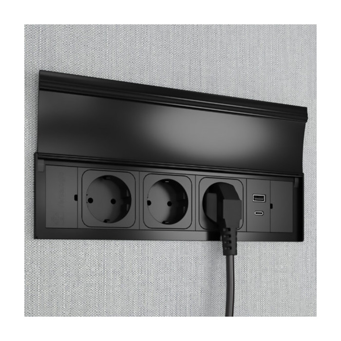 Розеточный блок ASA Versalid 2.0 на 3 розетки + 2 USB (Type A+C) черный 060.39F.00011