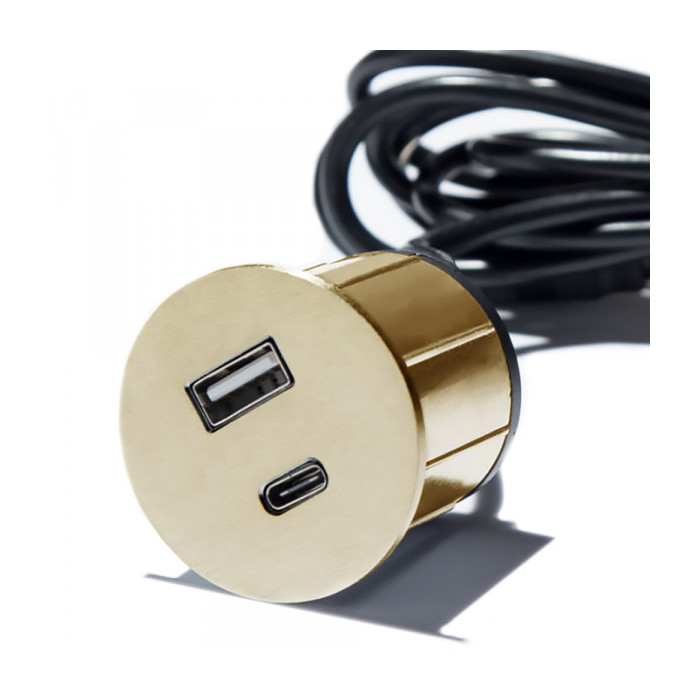 Встраиваемый USB-порт Versapick 1 USB (5v) + 1 TYPE C круглый золото 060.29Z.00008