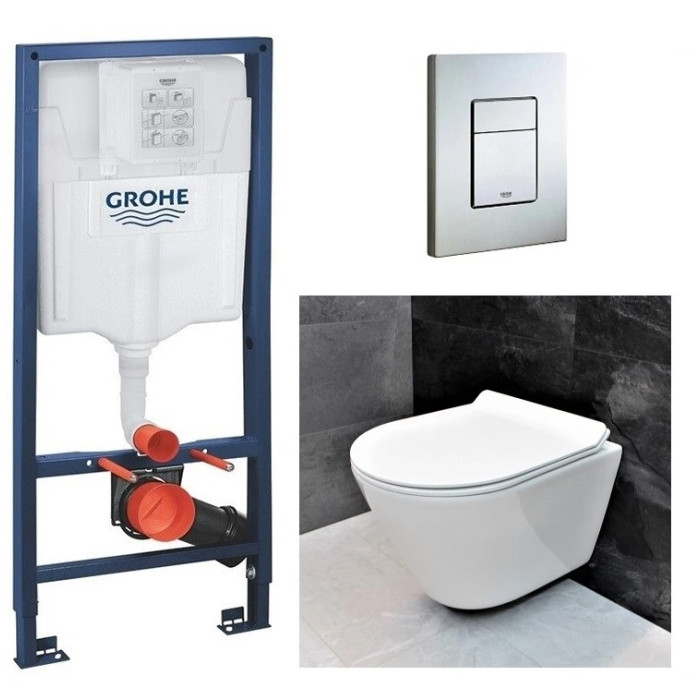 Інсталяція GROHE Rapid SL 38772001+ Унітаз підвісний DUSEL TERI DWHT10202330+ Сидіння Slim Soft-Close + Панель змиву Grohe Skate Cosmopolitan (928811)