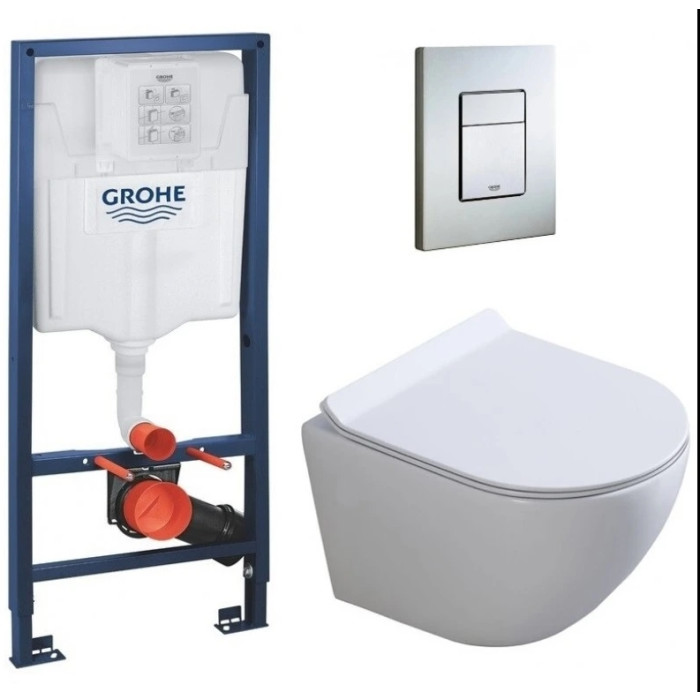 Інсталяція GROHE Rapid SL 38772001+ Унітаз підвісний DUSEL LEVITA + Сидіння Slim Soft-Close + Панель змиву Grohe Skate Cosmopolitan (928807)