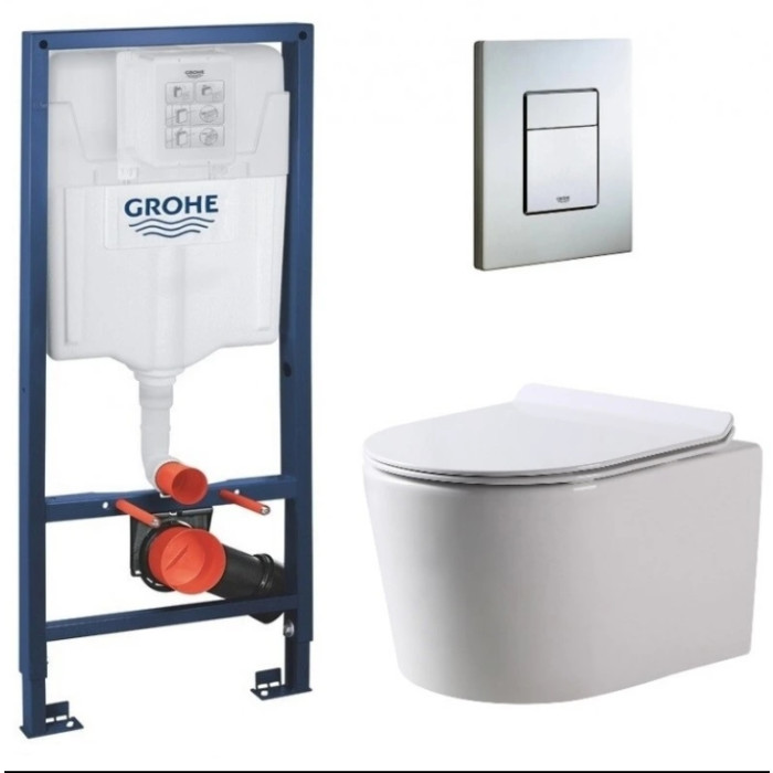 Інсталяція GROHE Rapid SL 38772001+ Унітаз підвісний DUSEL AREZ + Сидіння Slim Soft-Close + Панель змиву Grohe Skate Cosmopolitan (928802)