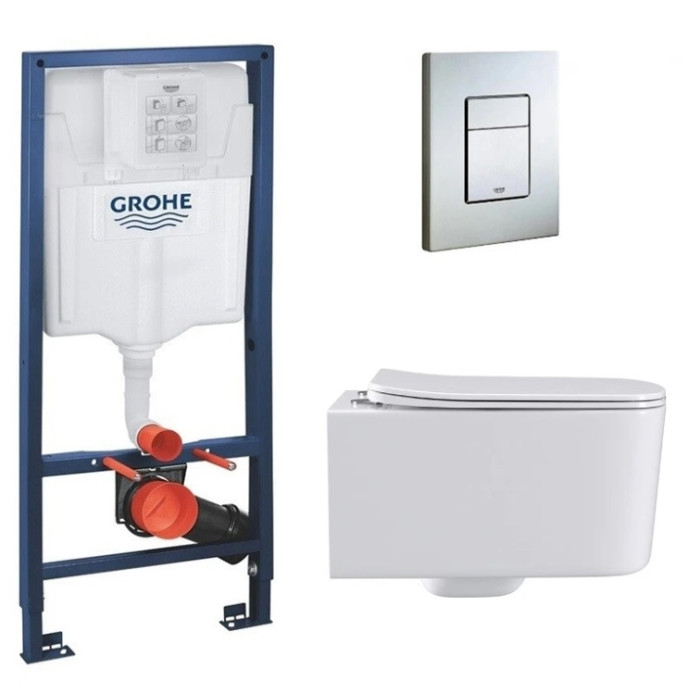 Інсталяція GROHE Rapid SL 38772001+ Унітаз підвісний DUSEL BYRON + Сидіння Slim Soft-Close + Панель змиву Grohe Skate Cosmopolitan (928803)