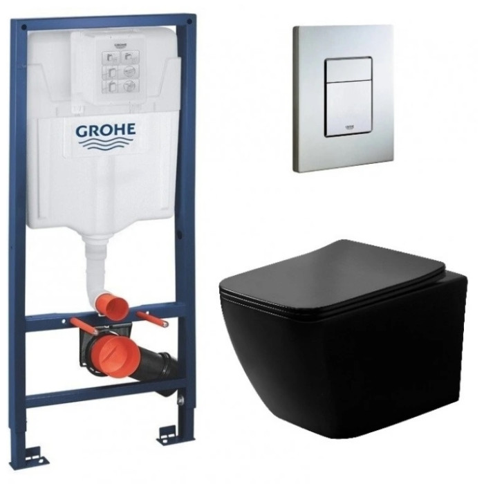 Інсталяція GROHE Rapid SL 38772001+ Унітаз підвісний DUSEL CUBIS BLACK Matt+ Сидіння Slim Soft-Close + Панель змиву Grohe Skate Cosmopolitan (928804)