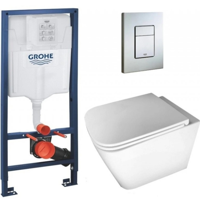 Інсталяція GROHE Rapid SL 38772001+ Унітаз підвісний DUSEL IVIA+ Сидіння Slim Soft-Close + Панель змиву Grohe Skate Cosmopolitan (928806)