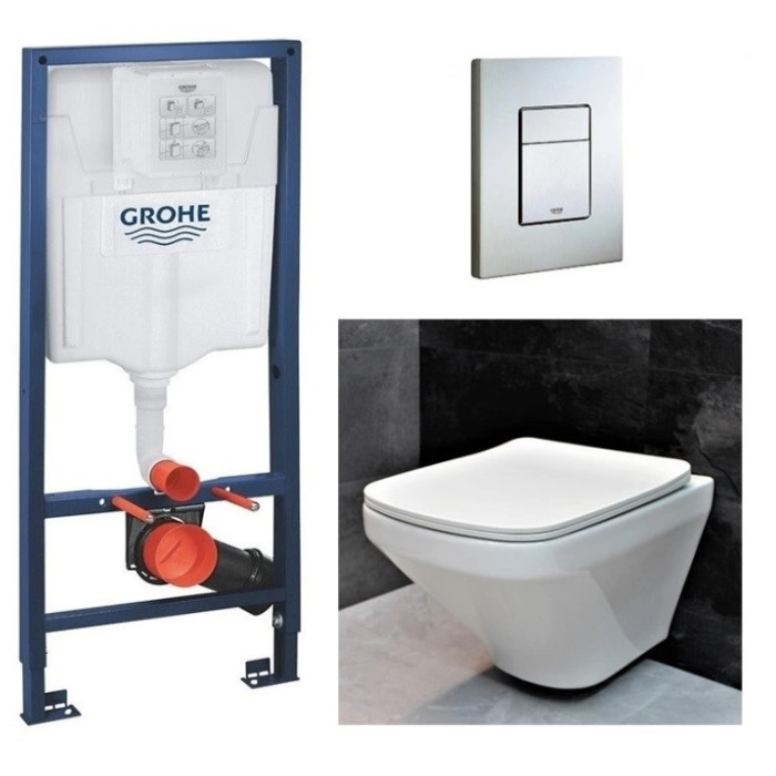 Инсталляция  GROHE Rapid SL 38772001+ Унитаз подвесной DUSEL LEXI DWHT10201330+ Сидение Slim Soft-Close + Панель смыва Grohe Skate Cosmopolitan (928808)