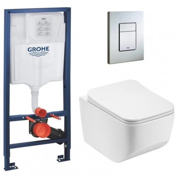 Інсталяція GROHE Rapid SL 38772001+ Унітаз підвісний DUSEL LUNAR+ Сидіння Slim Soft-Close + Панель змиву Grohe Skate Cosmopolitan (928809)