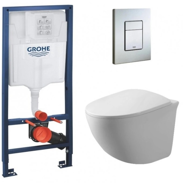 Інсталяція GROHE Rapid SL 38772001+ Унітаз підвісний DUSEL SENTIA+ Сидіння Slim Soft-Close + Панель змиву Grohe Skate Cosmopolitan (928810)