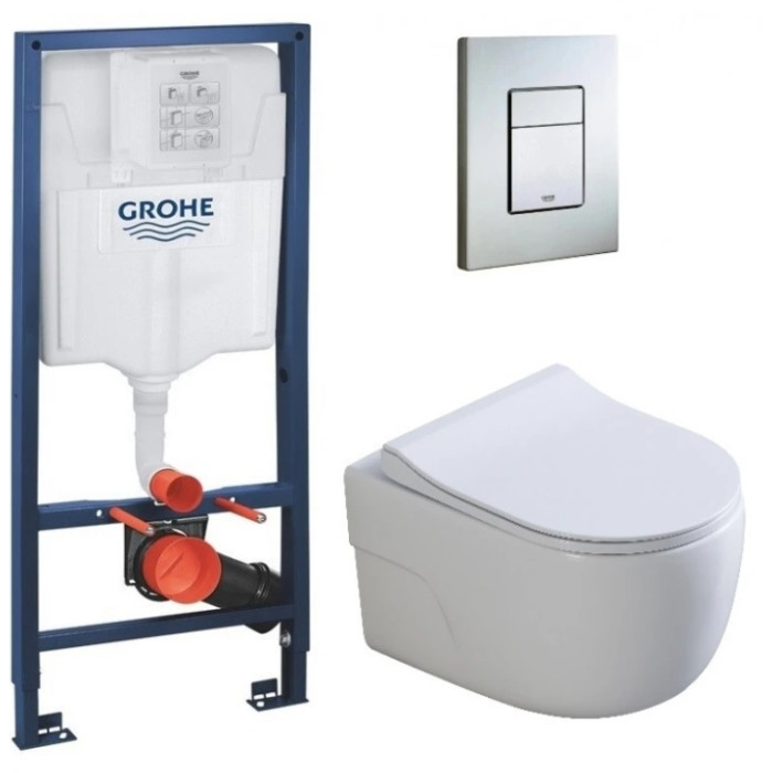 Інсталяція GROHE Rapid SL 38772001+ Унітаз підвісний DUSEL VORTEX + Сидіння Slim Soft-Close + Панель змиву Grohe Skate Cosmopolitan (928812)