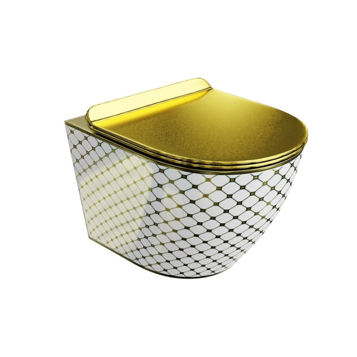 Унітаз Lavita Sofi slim checked gold підвісний, сидіння дюропласт, без обідка (5900378326519)