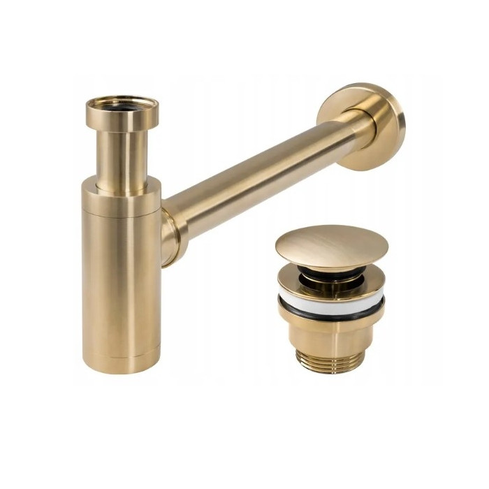 Сифон для умивальника Rea, із пробкою click-clack, brushed gold (REA-A8586)