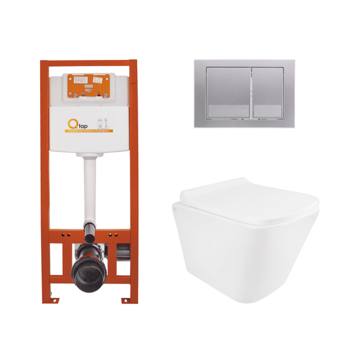 Комплект подвесного унитаза Qtap Tern Ultra Quiet с инсталляцией Nest 4 в 1 (Satin) SD00051281