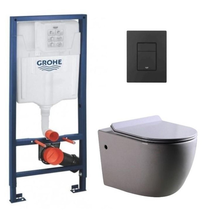 Інсталяція GROHE Rapid SL 38772001+ Унитаз подвесной DUSEL BELISI + Сидение + Панель смыва Grohe (dusel-547)