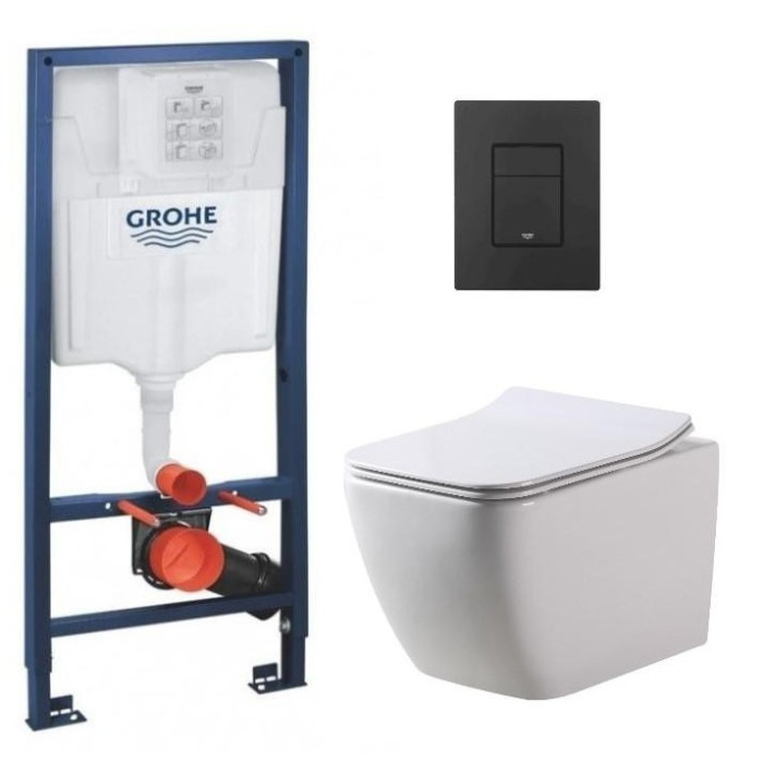 Инсталляция GROHE Rapid SL 38772001+ Унитаз подвесной DUSEL CUBIS + Сидение + Панель смыва Grohe (dusel-548)