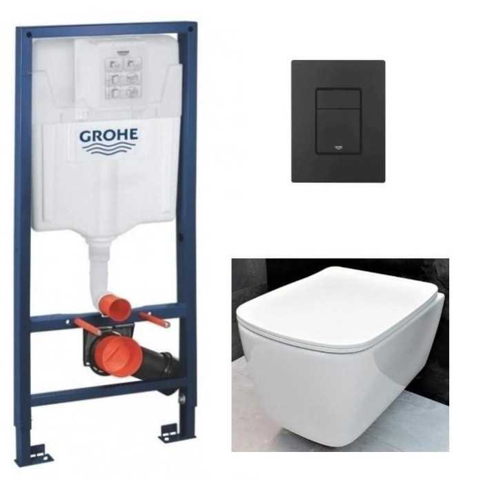 Инсталляция GROHE Rapid SL 38772001+ Унитаз подвесной DUSEL BYRON + Сидение + Панель смыва Grohe (dusel-550)