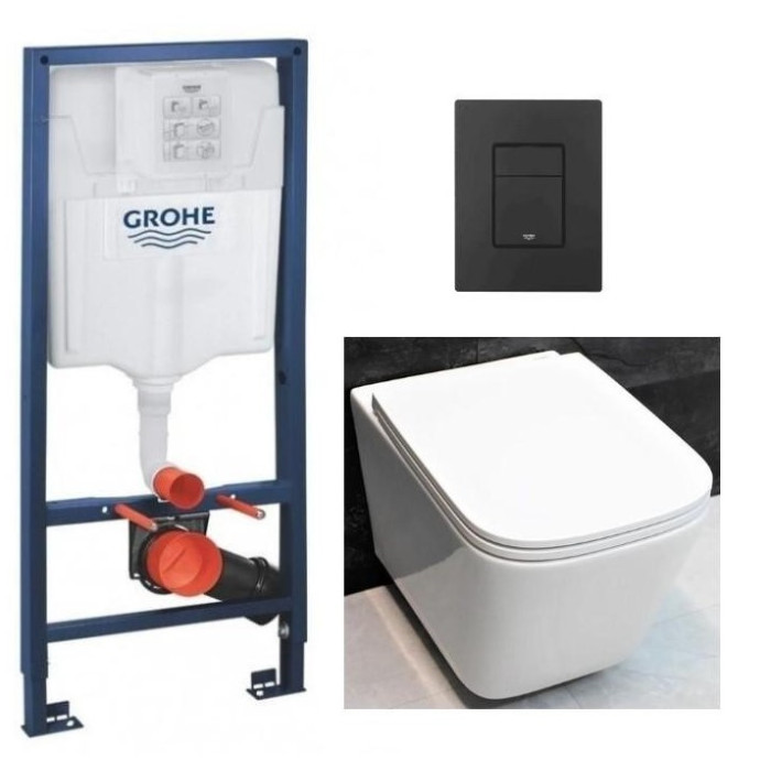Инсталляция GROHE Rapid SL 38772001+ Унитаз подвесной DUSEL IVIA + Сидение + Панель смыва Grohe
