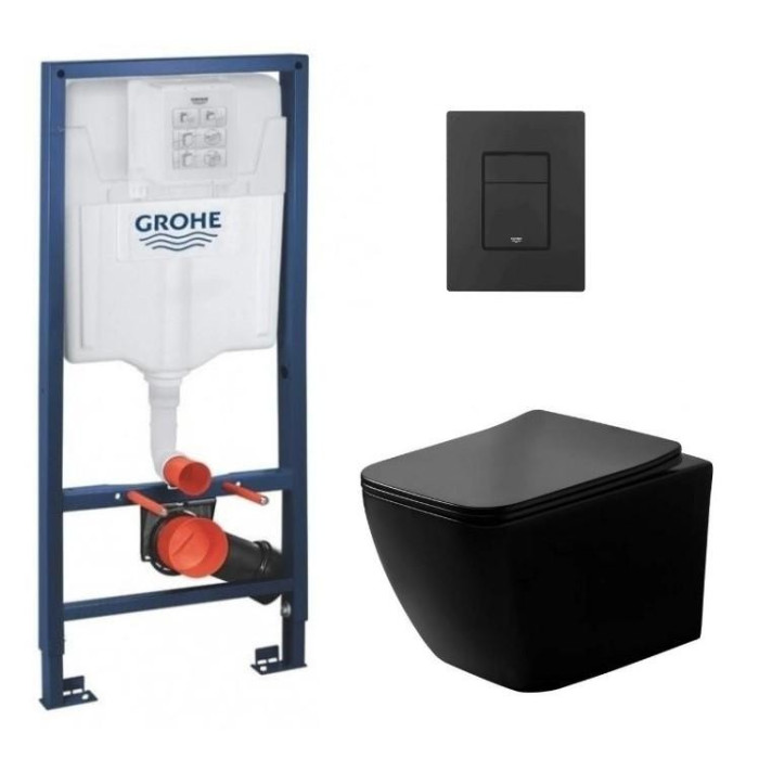 Інсталяція GROHE Rapid SL 38772001+ Унітаз підвісний DUSEL CUBIS Black Matt + Сидіння + Панель змиву Grohe