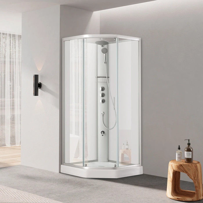 Душевой бокс DUSEL GLARE Satin 90x90x210 стекло прозрачное, профиль сатин 559001