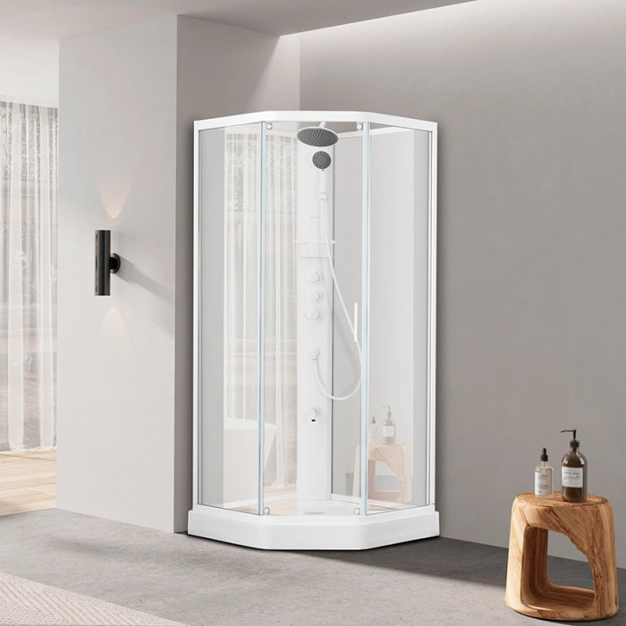 Душевой бокс DUSEL GLARE White Matt 90x90x210 стекло прозрачное, профиль белый, без крыши 559003