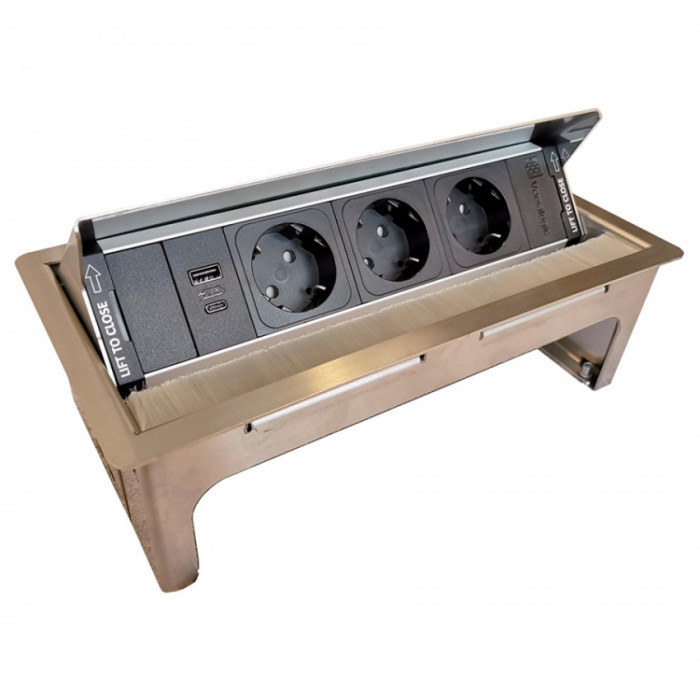 Розетковий блок ASA Versanet 3x220+1USB нержавіюча сталь (060.31F.00031)